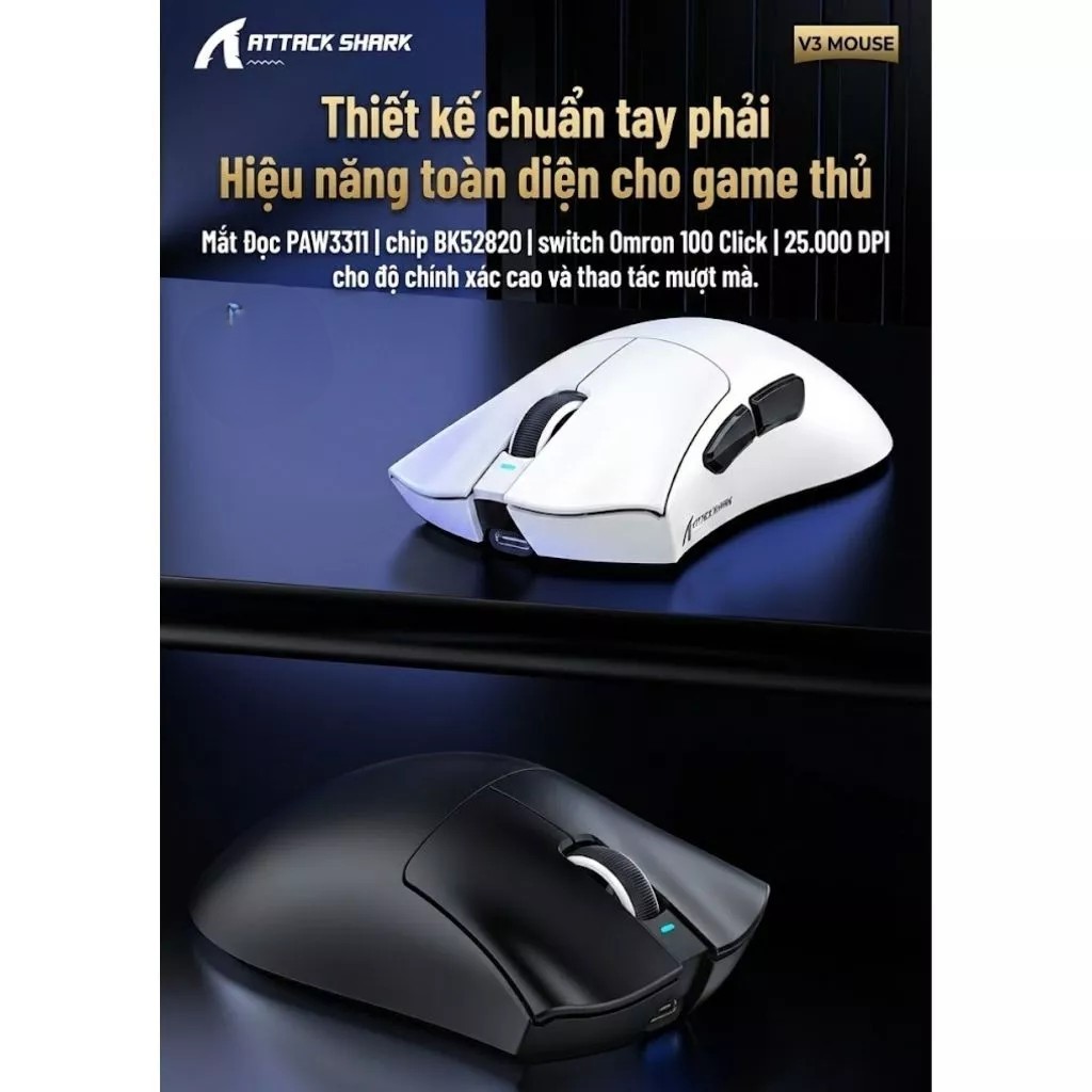 Chuột gaming không dây Attack Shark – V3 Series (PAW3311 / 1000Hz Polling Rate / Dock sạc RGB  Pro) | BigBuy360 - bigbuy360.vn