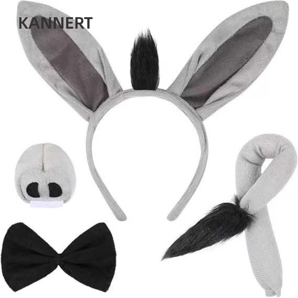 KANNERT 4 Bộ Trang Phục Lừa, Ngộ nghĩnh Thắt Nơ Donkey Headband, Đuôi Mũi Động Vật Cosplay Trang Phụ