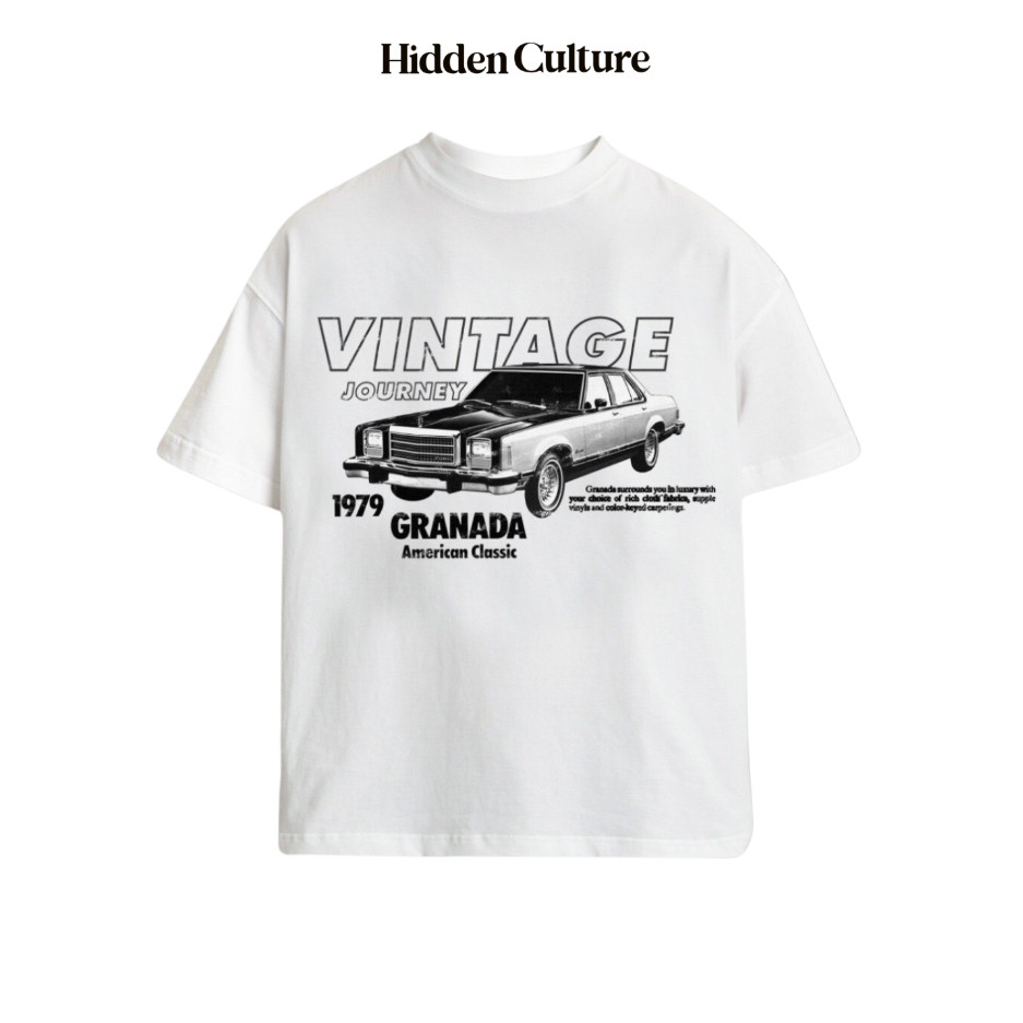 Áo Thun Boxy Hidden Culture - VINTAGE CAR T-shirt - White