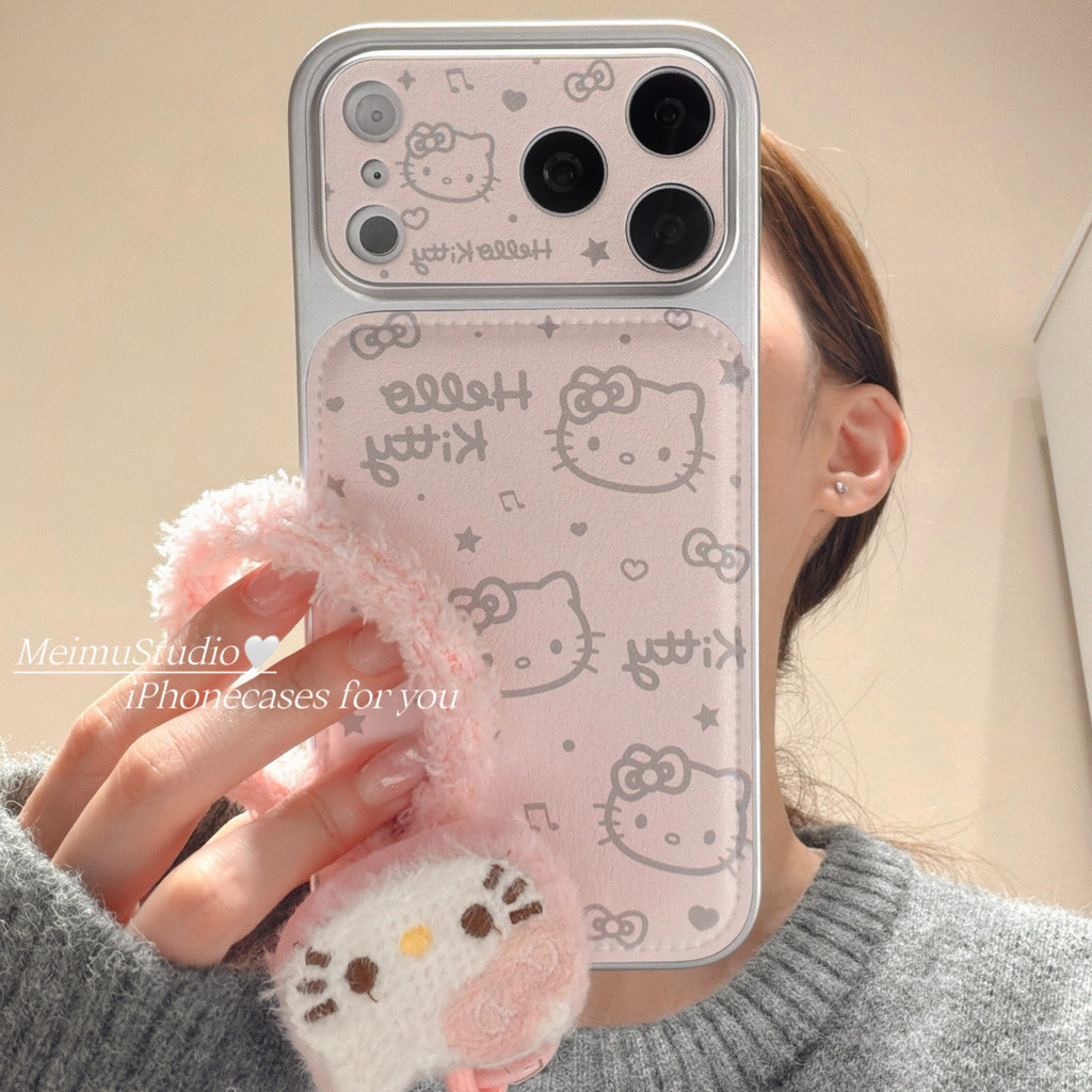 Meimu ins Sweet Girl Pink Line Cat Thích hợp cho vỏ điện thoại Apple 17pro iphone16promax Phong cách