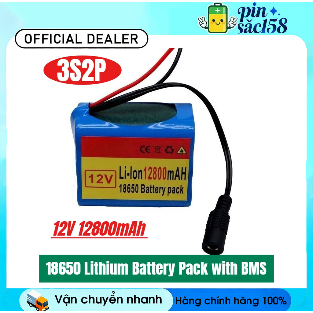 Bộ pin sạc lithium 18650 3S2P 12V 12800mAh với hệ thống quản lý pin (BMS)