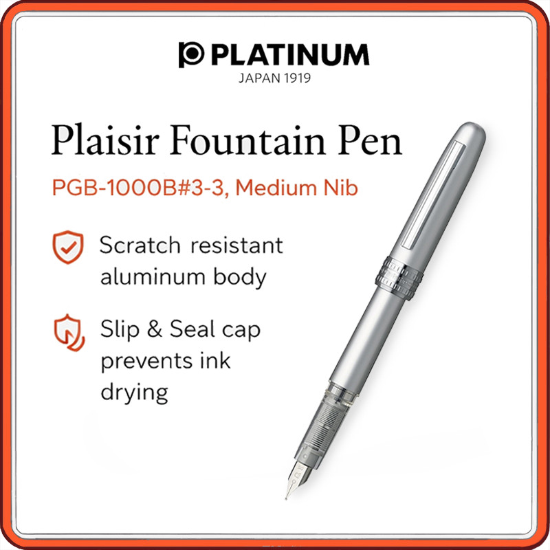 Platinum Plaisir Fine Nib Fountain Pen – Slip-Seal Anti-Dry Cap, 0.3 mm Stainless-Steel Nib, Lightwe