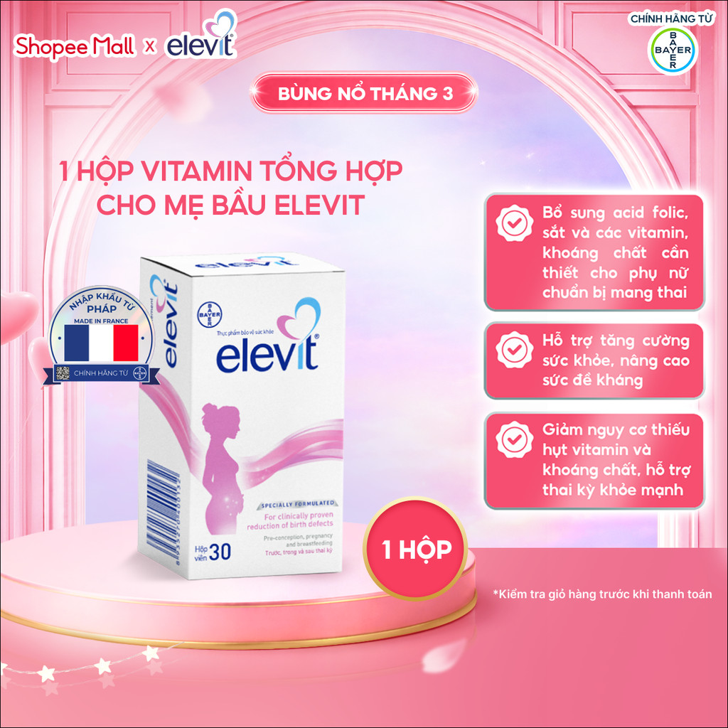 Thực phẩm bảo vệ sức khỏe Elevit 30 Viên bổ sung Acid Folic, Sắt, Canxi, Các Vitamin và Các khoáng c