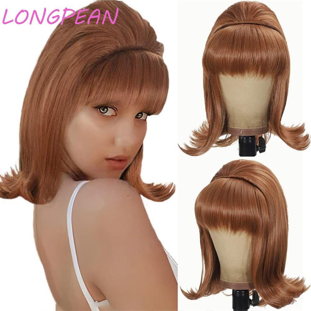 LONGPEAN Tóc Giả Ngắn Thẳng 16 Inch Phù Hợp Cosplay và Halloween, Style 50s-70s