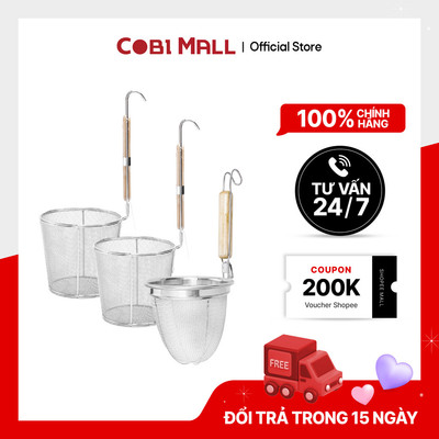 Vợt Trụng Mì Inox Không Gỉ Cán Gỗ Lưới Đan Cao Cấp - Cobi Home