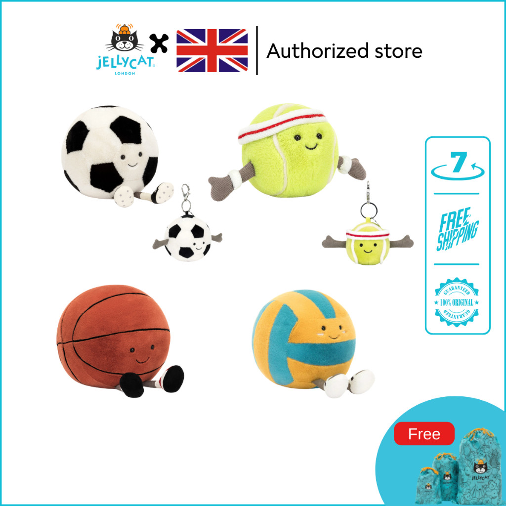 [Chính thức xác thực] Jellycat dễ thương thể thao sang trọng KEYCHAIN-Bóng Rổ Bóng chày bóng đá quần