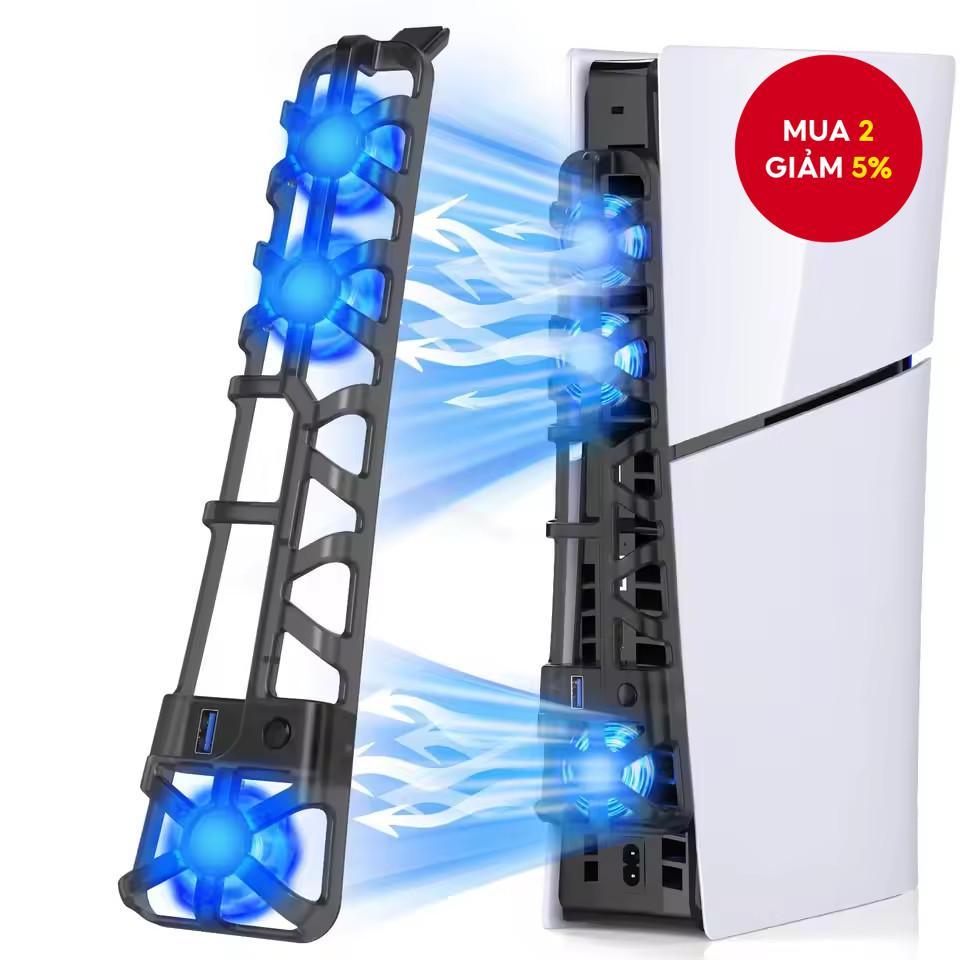 Quạt làm mát PS5 Slim cho PS5 Slim Disc Edition/Digital Edition với đèn RGB, cổng USB3.0 cho phụ kiệ