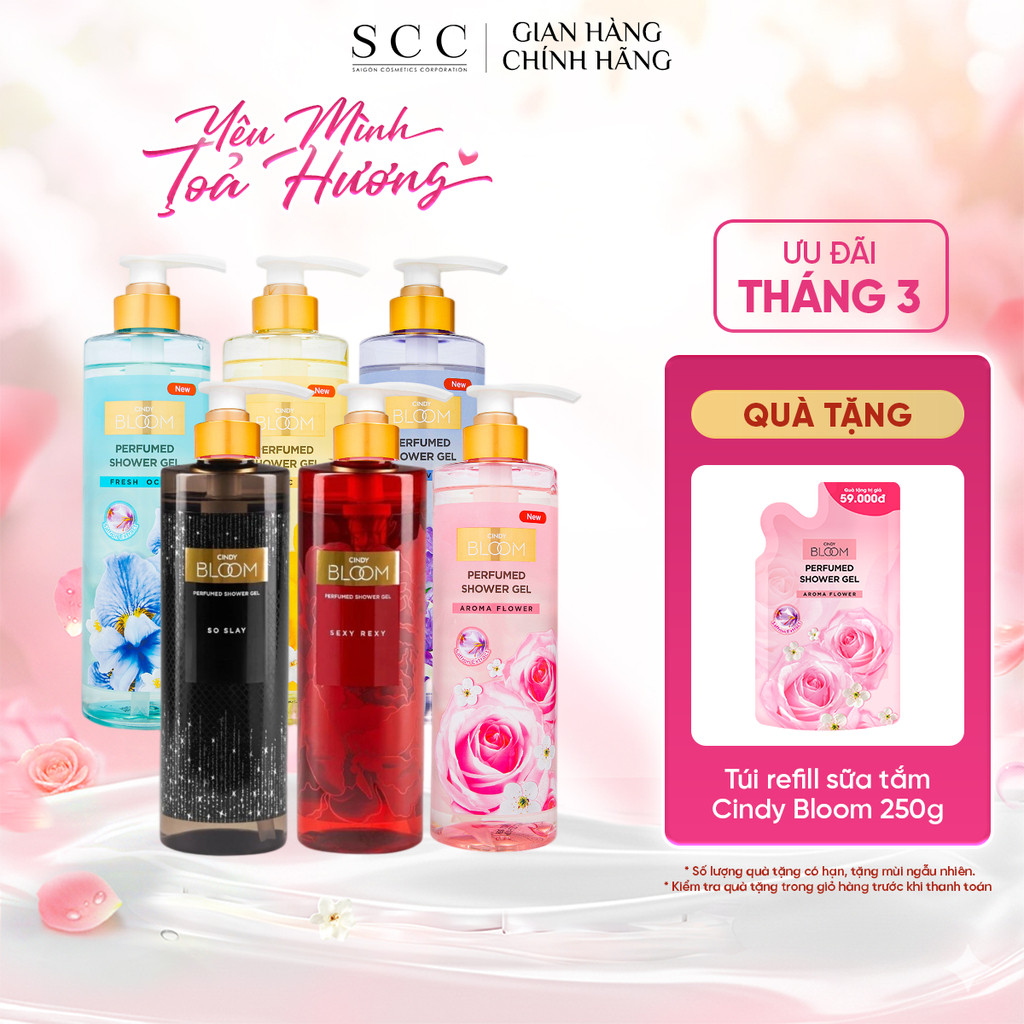 Sữa Tắm Nước Hoa CINDY BLOOM Hương Thơm Ngọt Ngào, Nữ Tính, Làm Sạch Dịu Nhẹ Chai 640g