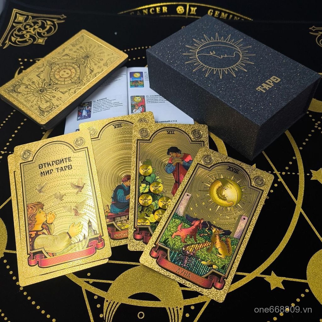 Hàng sẵn có Dây Vàng Nổi Phong Cách Thủy Tinh Tarot Màu 78 Miếng tarotPVC Nhựa Chống Thấm Nước Board