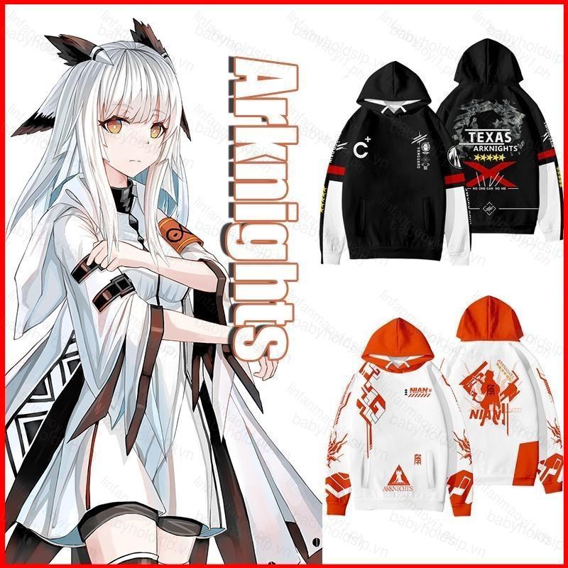 Áo cosplay dài tay nhân vật Amiya Texas từ Arknights, áo len có mũ trùm đầu