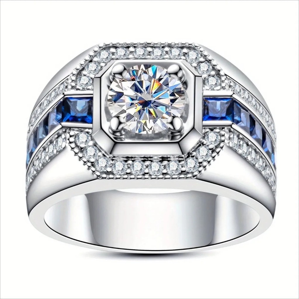 Nhẫn Moissanite Nam Đá Trung Tâm 1ct Có Dấu Zircon