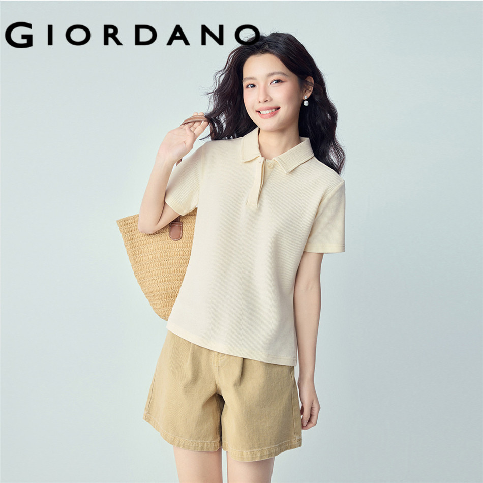 GIORDANO WOMEN Waffle short sleeve polo shirt 13316208