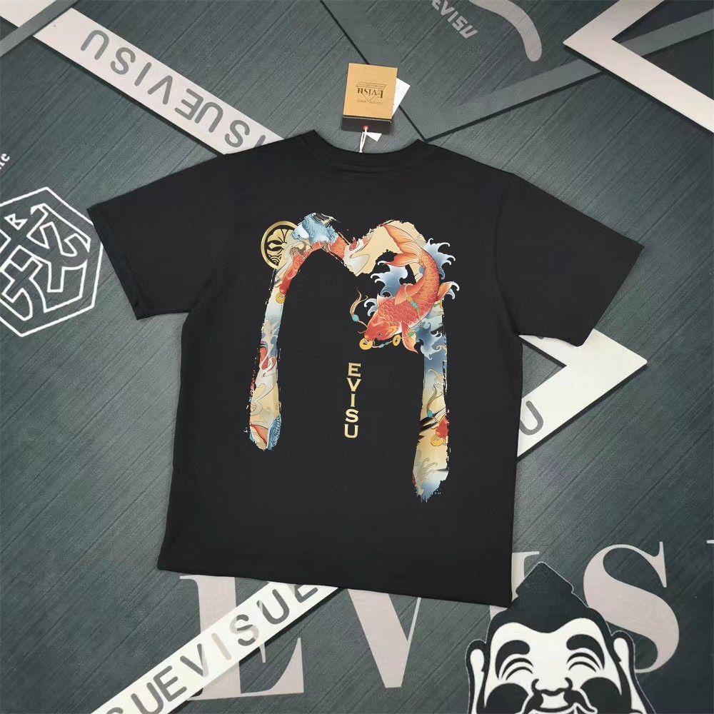 EVISU Áo Sơ Mi Cổ Tròn Short Size Lớn 6XL, Thiết Kế Cổ Điển Cao Cấp Cho Nam Nữ