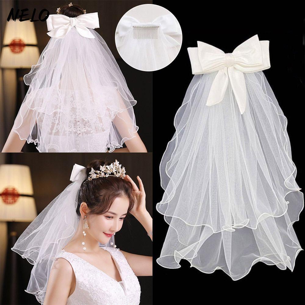 Veil Cưới Two-Layer Ren Trắng Ngà Có Lược