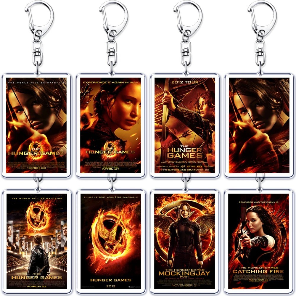Móc khóa Đấu Trường Sinh Tử The Hunger Games poster phim Katniss Peeta mica acrylic treo túi xách Ca
