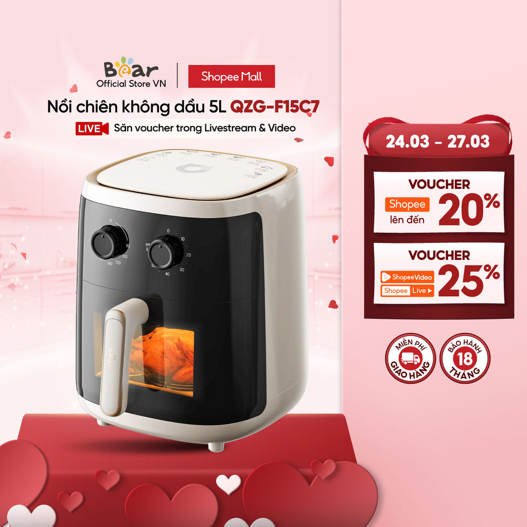 Nồi Chiên Không Dầu 5L Bear QZG-F15C7 - Hàng Chính Hãng