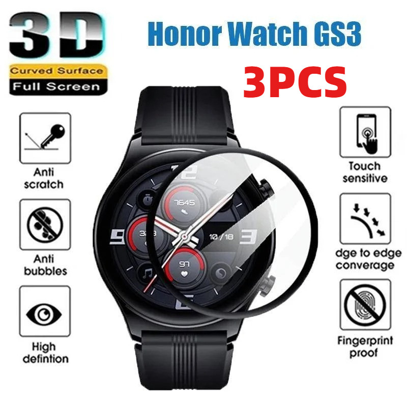 1-3 Chiếc Đồng Hồ Bảo Vệ Màn Hình Cho Honor Watch GS 5 4 3 3i Pro Cong Đen Cạnh Kính Phim Cho Honor 