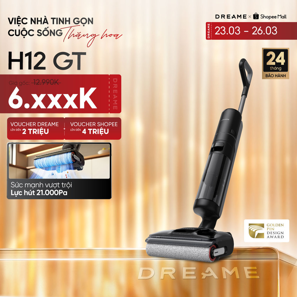 Dreame H12 GT Máy hút bụi lau sàn không dây | Lực hút 21.000Pa | Ngả phẳng 180° | BH 24 tháng