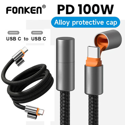 Cáp sạc nhanh Type-C kép Fonken 100W có nắp bảo vệ hợp kim Ngăn chặn sự cố Dây dữ liệu