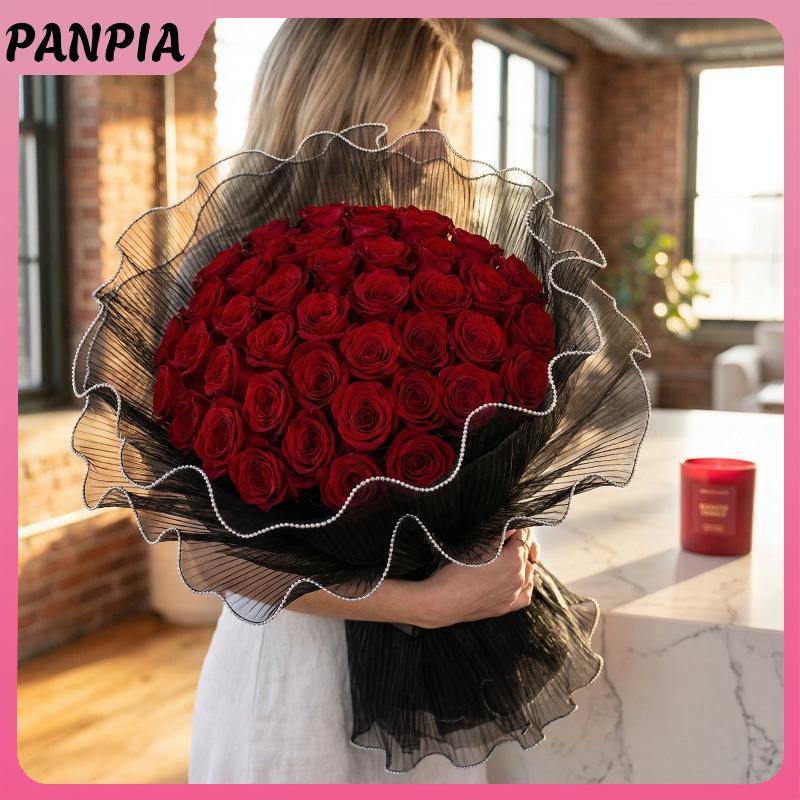 PNPIA- Sóng Sợi Lưới Cuộn Với Viền Vàng Cho Bó Hoa Thủ Công DIY Sắp Xếp Hoa Bàn Á Quân 4Yards 28CM P