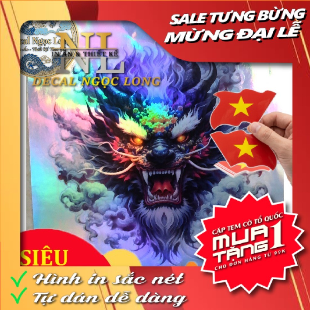 Tem đầu rồng trang trí xe siêu đẹp, Dán xe máy, nắp capo xe con, cánh cửa xe tải... ( SL: 1 tem ).Te