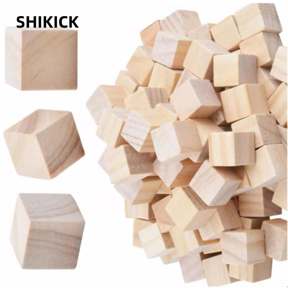 SHIKICK 100 Khối Gỗ, Khối Gỗ Vuông 2cm, Gỗ Chưa Hoàn Thành Màu Gỗ Chưa Hoàn Thành Bề Mặt Mịn Bằng Gỗ