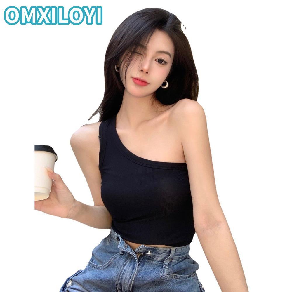 OMXILOYI Ice Silk Sling Không Đều, Spice Girl Mùa Hè Áo Vest Lưng Đẹp, Thời Trang Mỏng Có Miếng Lót 