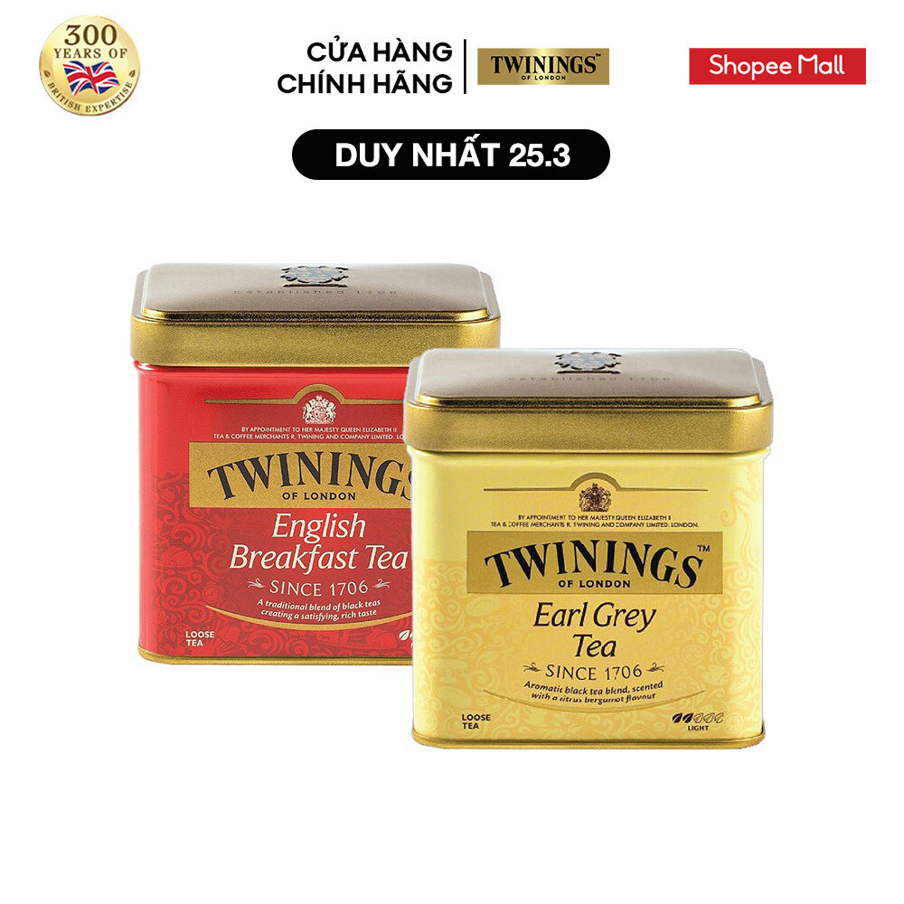 Combo 2 Trà Lá Twinings English Breakfast và Trà Lá Twinings London Strand Earl Grey - Hộp Thiếc 100