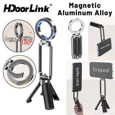 Chân máy điện thoại từ tính HdoorLink có thể gập lại Gậy Selfie cầm tay có kẹp Carabiner Giá đỡ điện thoại du lịch cho VLOG / Video