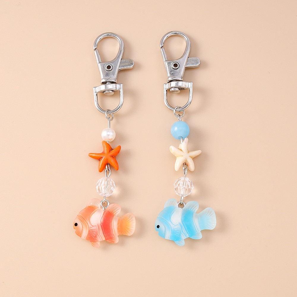 Aihua Lovely Pearl Starfish Small Fish Keychain For Summer Beach Kids Girls Cute Handbag Pendants Ke