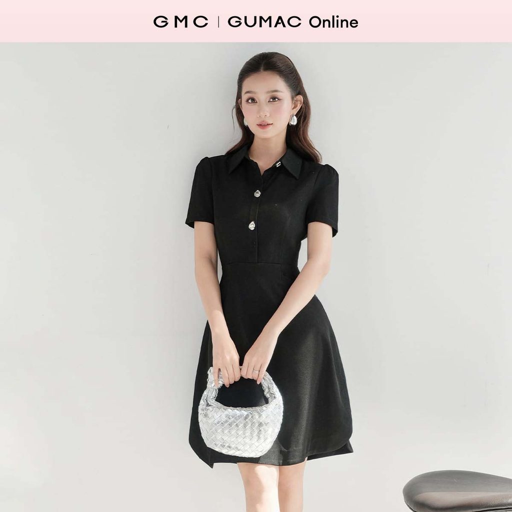 Đầm nữ form A xòe kiểu đính nút kim loại trang trí đầm một lớp có túi sườn thời trang GUMAC DF08038