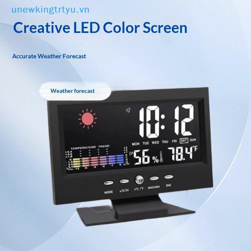 Unewtyu Home Weather Station Clo Digital Màn hình LCD Máy đo độ ẩm nhiệt độ để theo dõi chất lượng k