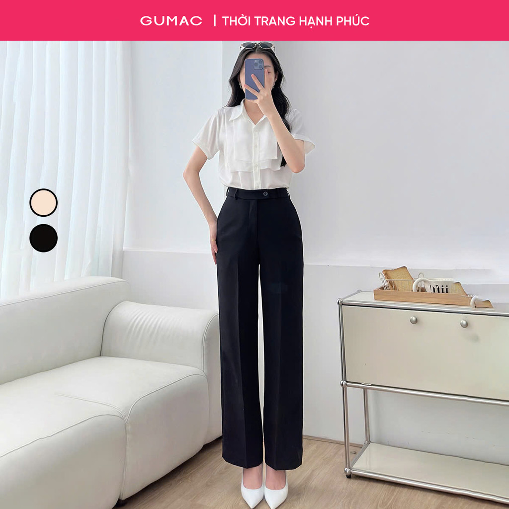 [Size S - XXL] Quần tây nữ ống suông GUMAC dài 99cm tôn dáng lưng cao cài quai dê chất liệu tuyết mư