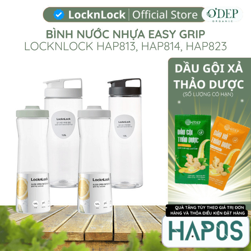 Bình nước nhựa LocknLock Easy Grip HAP813, HAP814, HAP823, Hàng chính hãng, nắp mở tiện lợi -HAPOS O
