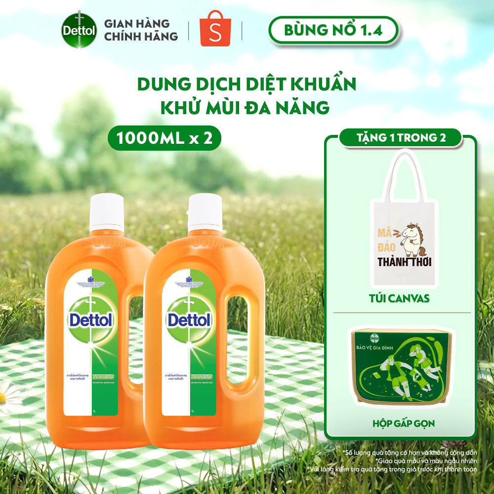 Combo 02 chai dung dịch diệt khuẩn khử mùi đa năng Dettol, 1L/chai