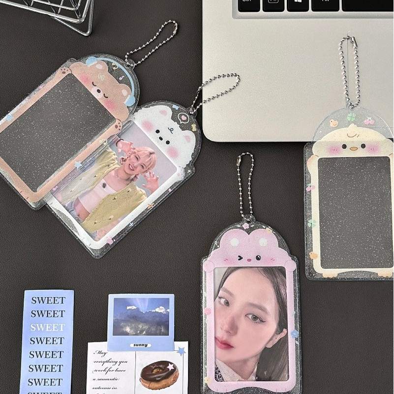 PVC Glitter Cute Frog Penguin Card Holder 3 Inch Transparent Photocard Case Student Idol Photo Sleev