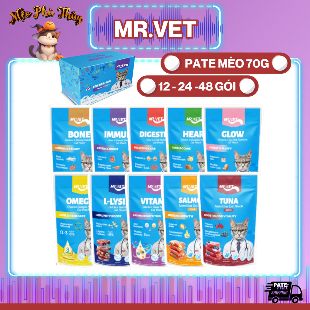 [ Combo tiết kiệm Mr Vet ]  Pate cho Mèo Mr.Vet / MrVet -Bổ Sung Omega-3,Vitamins,L-Lysine SOUP/PATE