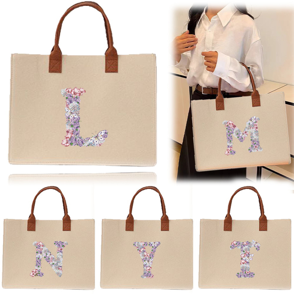 Exquisite print Large felt tote bag In stock Thickened 【Lowest price】 Commuter shopping bag Felt tot