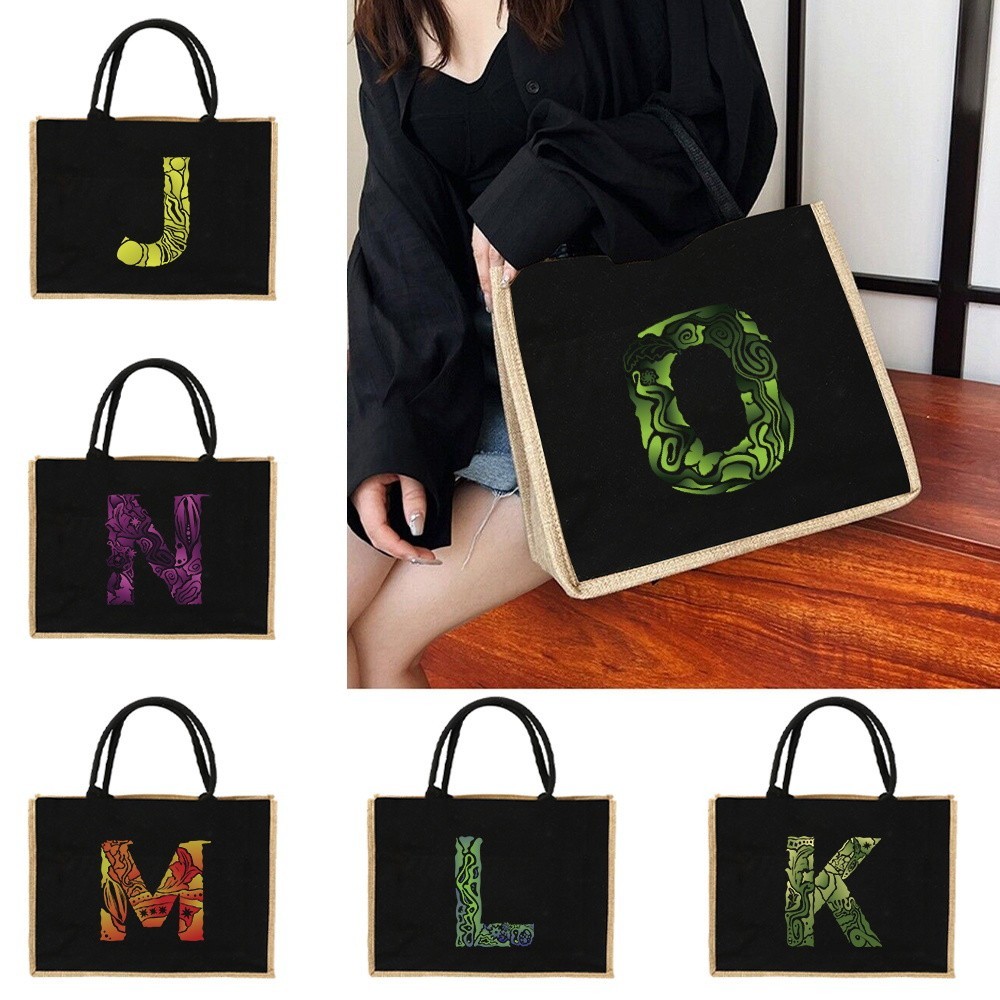 Jute bag Shoulder Bag  Linen Bags Women Shopping Pouch Designer Laminated Bags Engrave Image Burlap 