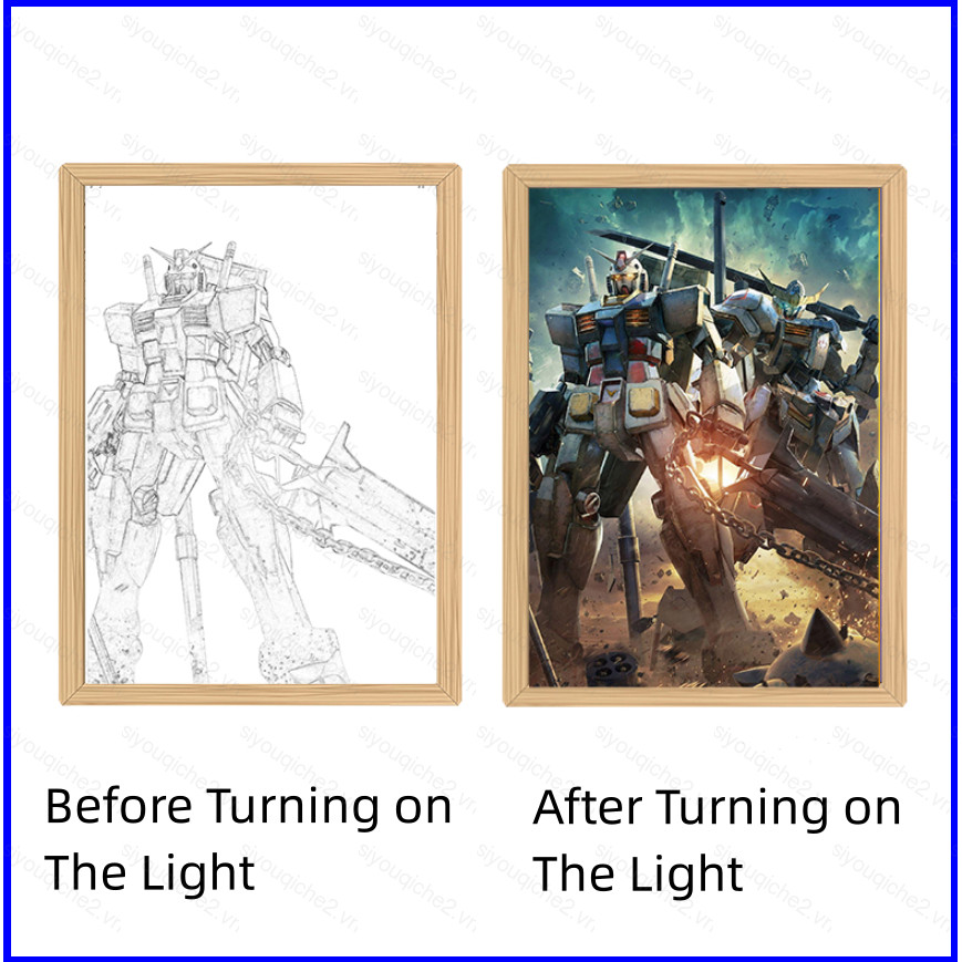 SV Mobile Suit Gundam: Phù thủy từ Thủy ngân 3D Tranh ánh sáng 3 màu LED Đèn phòng ngủ Ấm áp DIY Tre