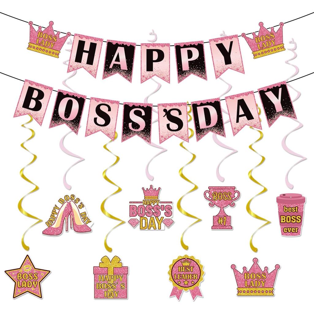 Boss Ngày Biểu Ngữ Lấp Lánh Chúc Mừng Ngày Ông Chủ Trang Trí Nữ Bosses Ngày Biểu Ngữ Vòng Hoa Boss N