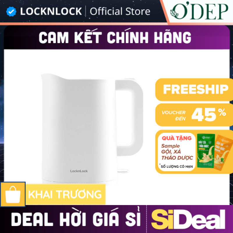 Ấm đun siêu tốc 1.2L giảm âm LocknLock Silent Electric Kettle - Màu trắng EJK216WHT - SIDEAL SIA