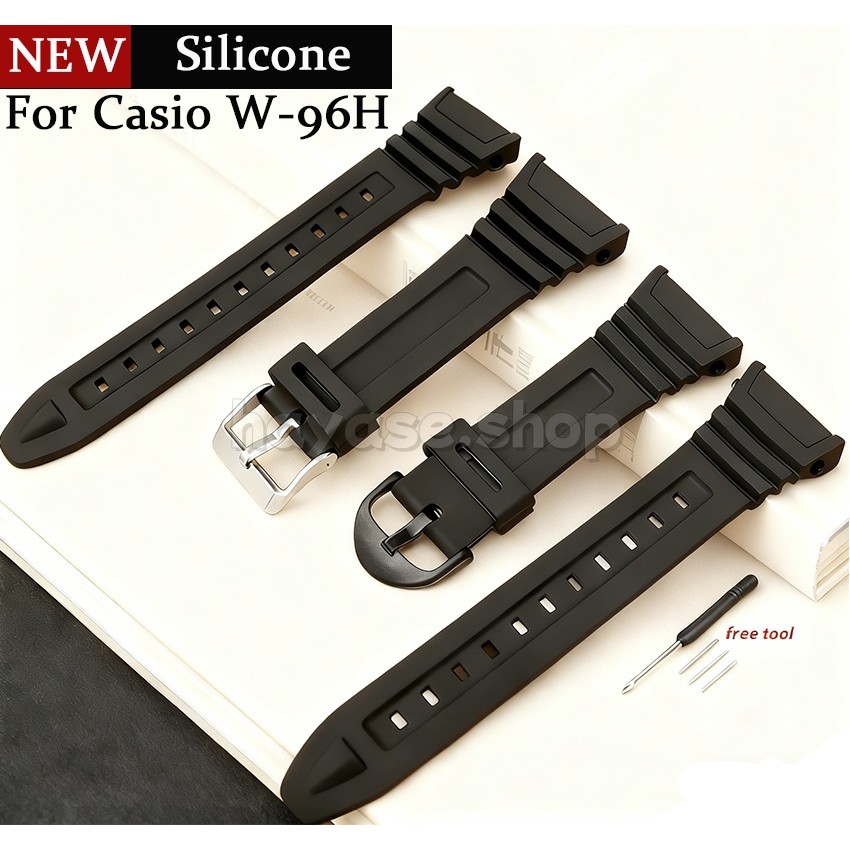18mm cho Casio W-96H Dây đeo đồng hồ silicon Vòng đeo tay bằng cao su chống thấm nước Dây đeo đồng h