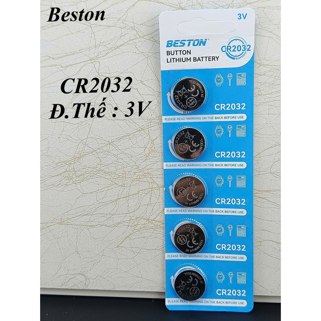 Vỉ 5 viên pin CR2032 Beston Pin cúc áo 3V dùng cho điều khiển xe máy ,điều khiển quạt, cân điện tử