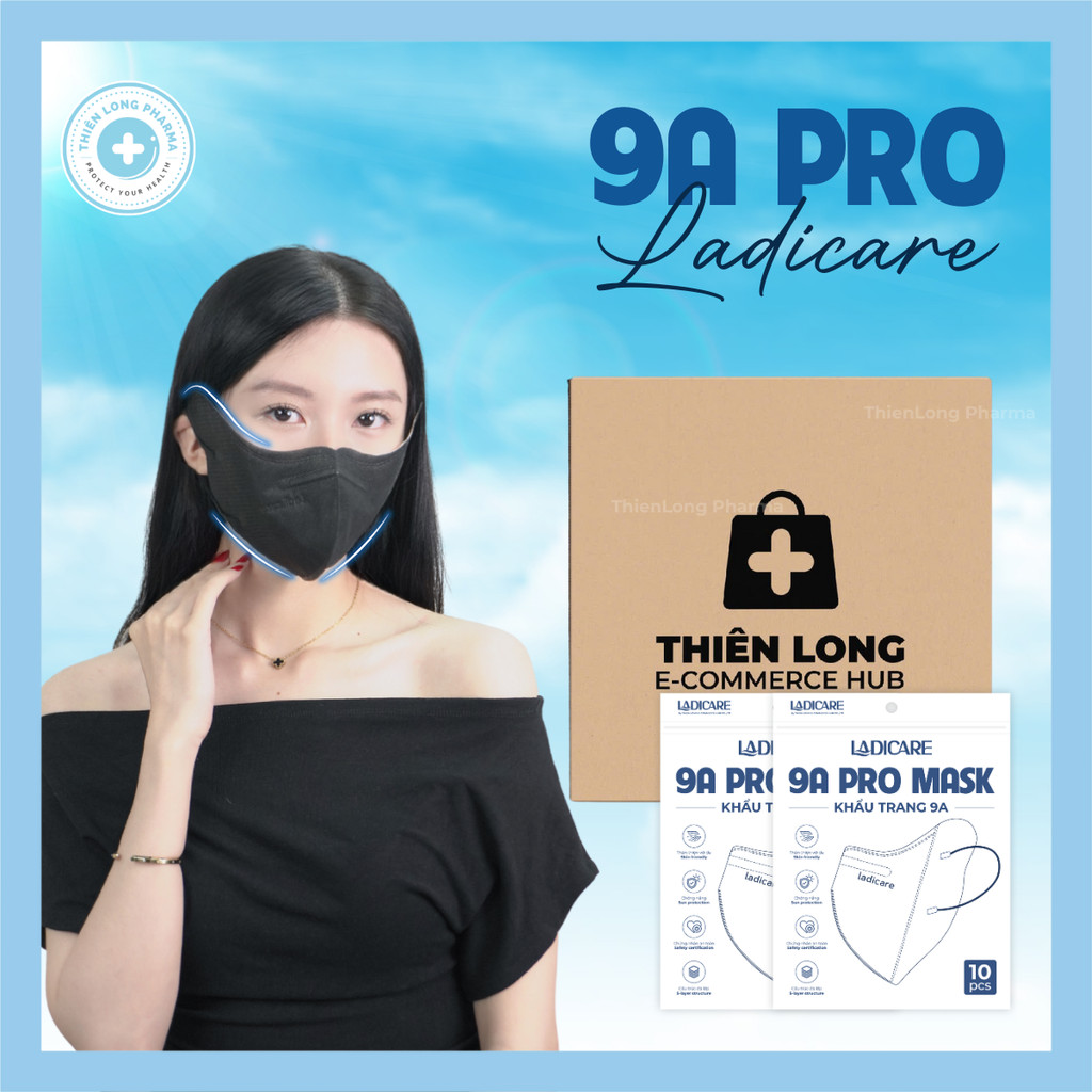 LADICARE Thùng 200 Cái Khẩu Trang 9A PRO MASK Chất Liệu 5 Lớp Khán Khuẩn Form 9A Siêu Bảo Vệ