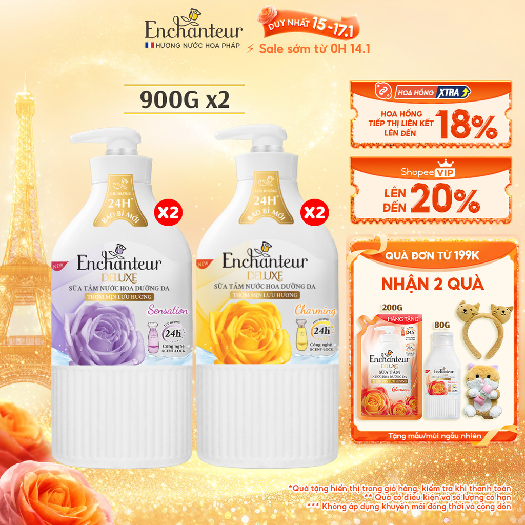 [CẢI TIẾN MỚI] Combo 2 sữa tắm nước hoa dưỡng da Enchanteur gợi cảm mịn màng 900g