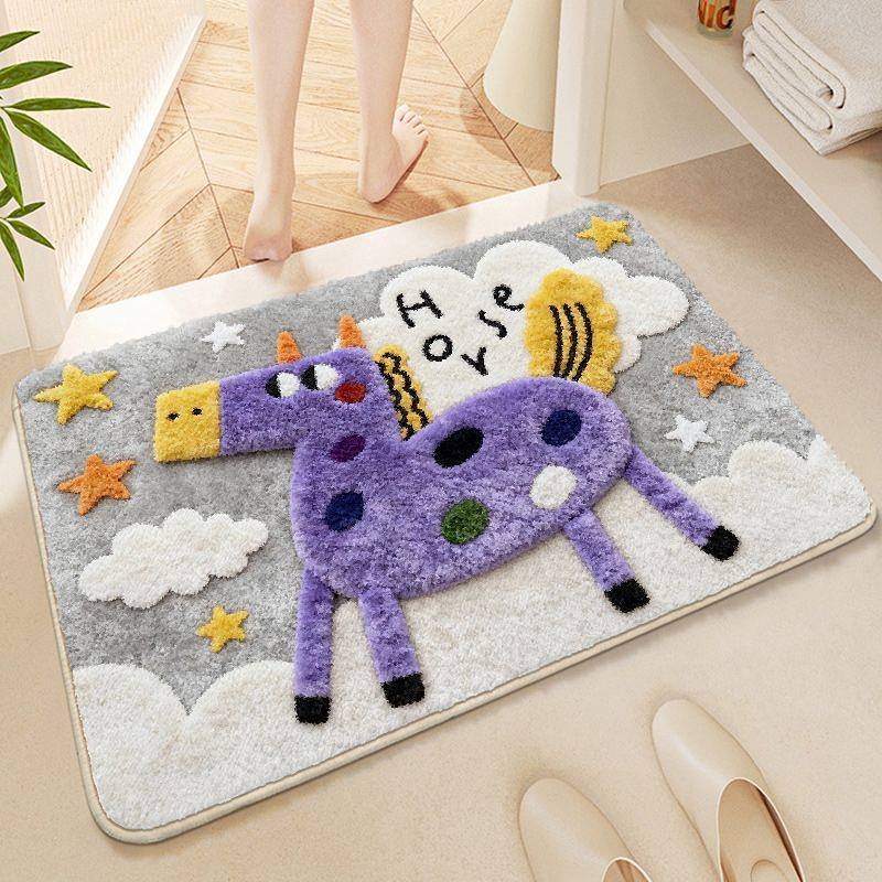 Horse Year Plush Absorbent Floor Mat Cartoon Extra Thick Floor Mat Home Bathroom Floor Mat Cashmere-