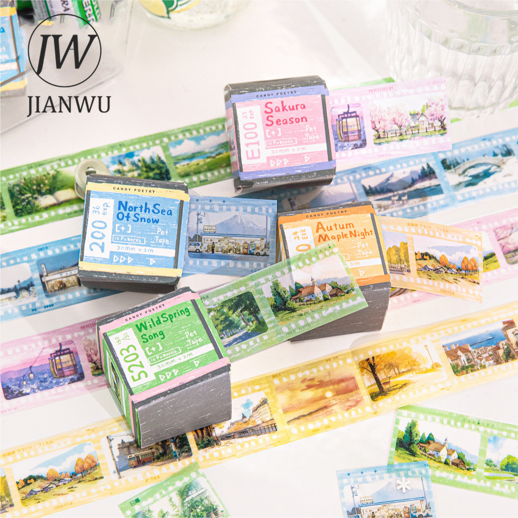 JIANWU Đóng Băng Mùa Series Vintage Cảnh Cây Hoa Phong Cảnh Chất Liệu Cắt Băng PET Sáng Tạo DIY Tạp 