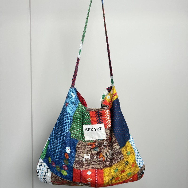 Spring and Summer New Ethnic Style Patchwork Bag Bohemian Style Shoulder Bag Large-Capacity Crossbod