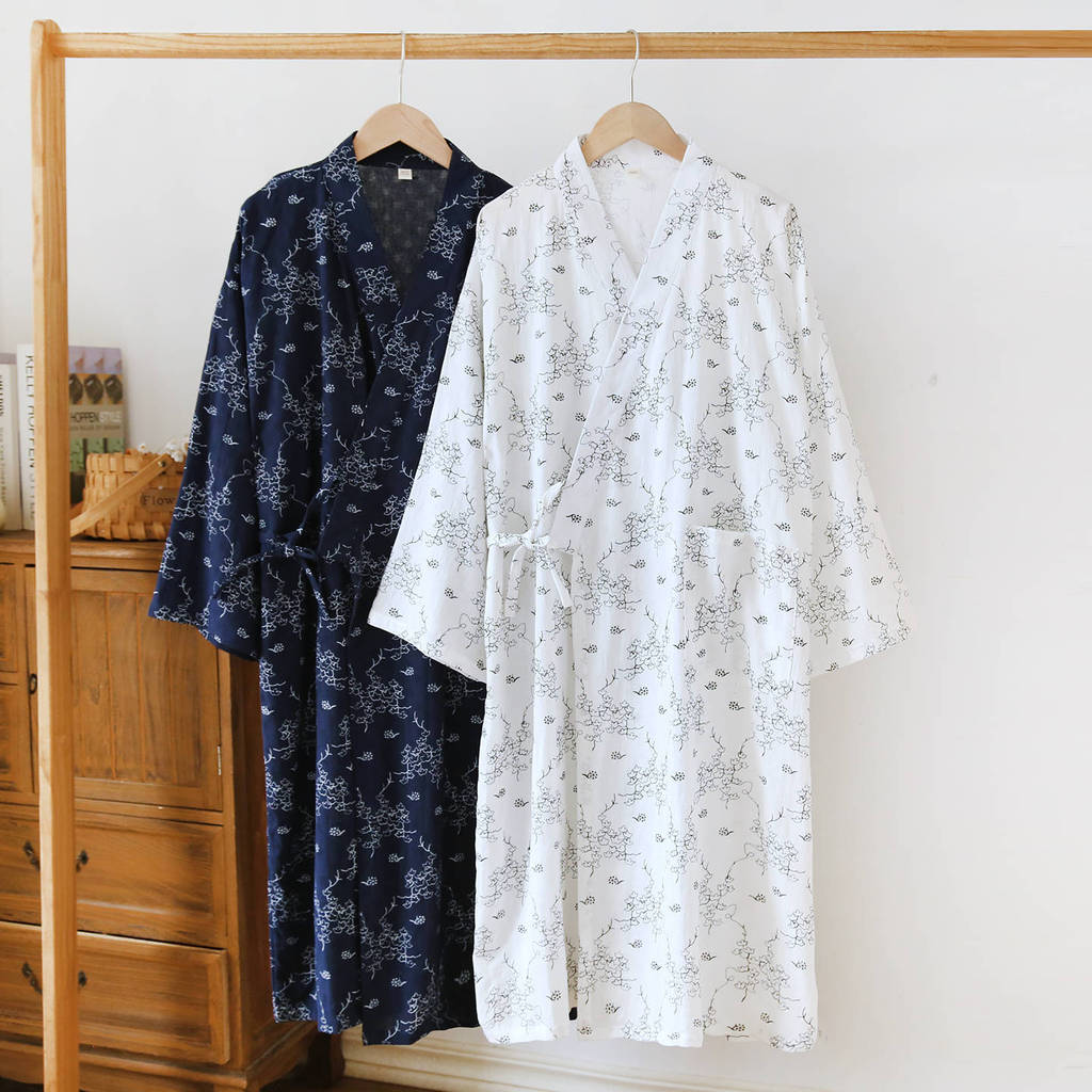 Áo choàng tắm Kimono nam Nhật Bản / Áo choàng tắm hơi nước bằng vải Cotton nguyên chất / Áo choàng n